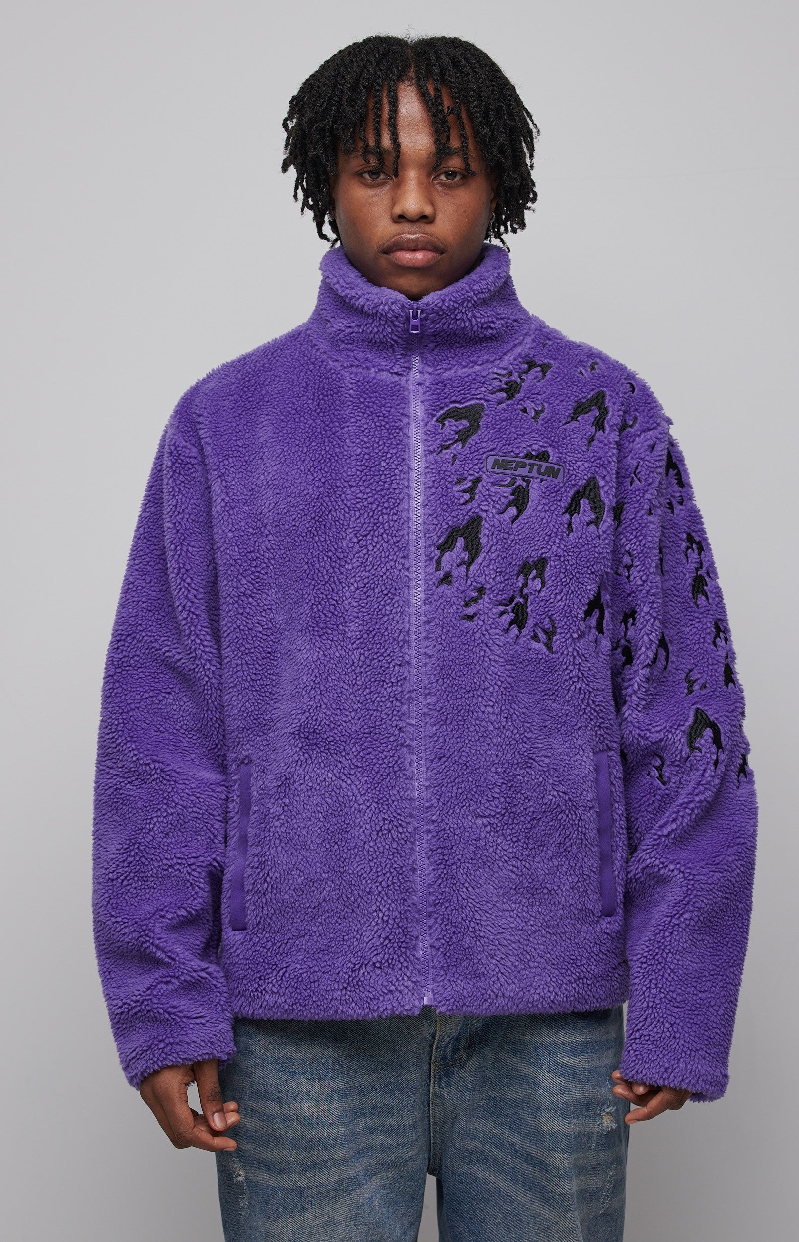 Sasuke Cursed Mark Oversized Fleece Jacket – Premium Naruto Anime Embroidered Outerwear