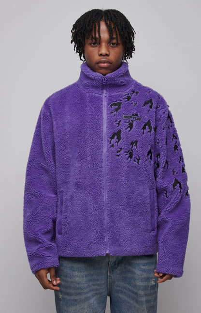 Sasuke Cursed Mark Oversized Fleece Jacket – Premium Naruto Anime Embroidered Outerwear