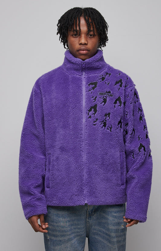 Sasuke Cursed Mark Oversized Fleece Jacket – Premium Naruto Anime Embroidered Outerwear