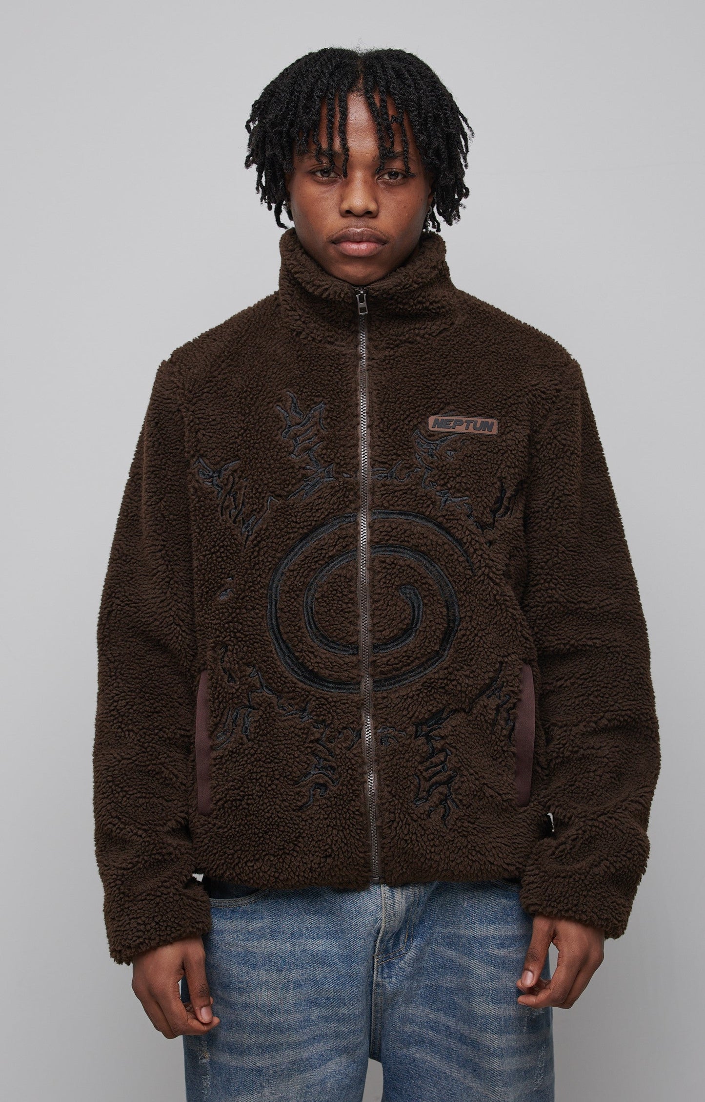 Cozy Naruto Oversized Fleece Jacket with Large Embroidered Design - Premium 400gsm Polyester