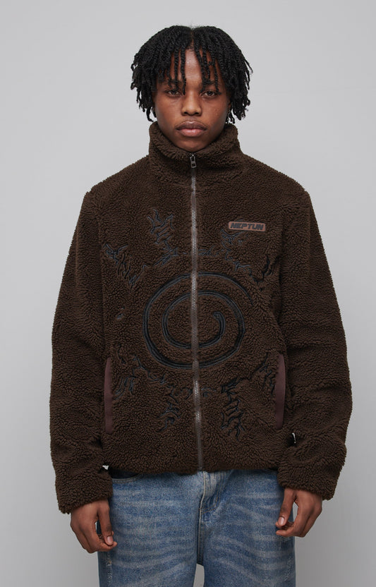 Cozy Naruto Oversized Fleece Jacket with Large Embroidered Design - Premium 400gsm Polyester