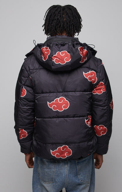 Akatsuki Red Puffer Jacket: Detachable Hooded Water-Repellent Anime Outerwear