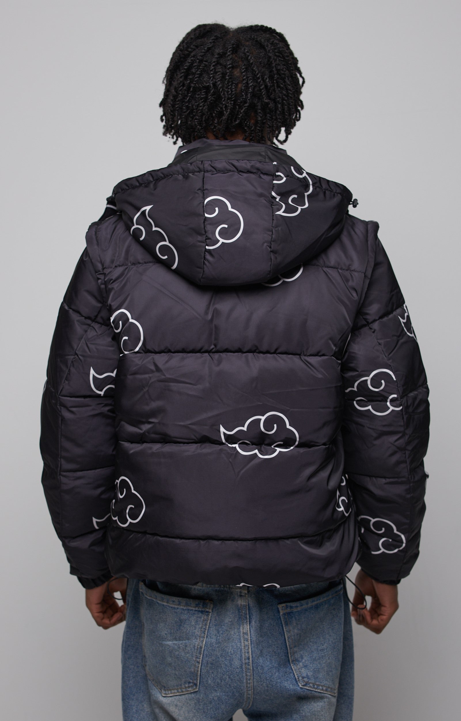 Akatsuki White Puffer Jacket: Detachable Sleeves & Hood, Water-Repellent Anime Style