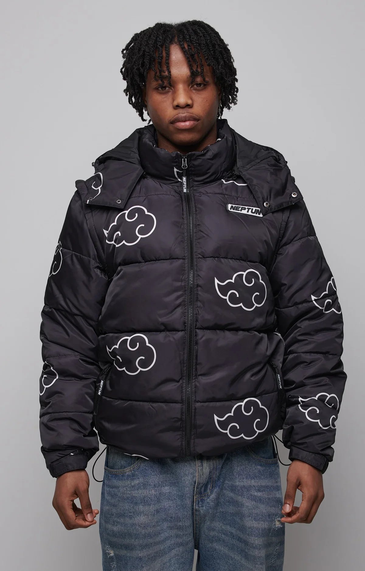 Akatsuki White Puffer Jacket: Detachable Sleeves & Hood, Water-Repellent Anime Style