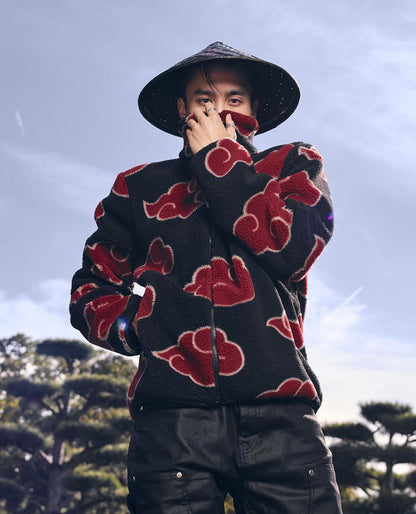 Cozy Akatsuki Cloud Fleece Jacket Oversized Warm Anime Fan Apparel