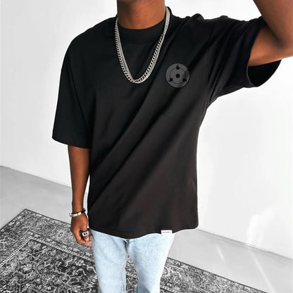 Iconic Anime-Inspired Eye Graphic Oversized Men's Black Cotton Streetwear Tee