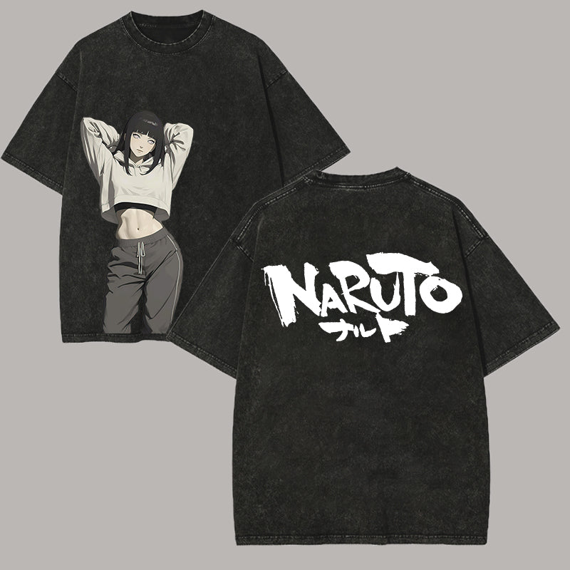Washed Anime Streetwear T-Shirt, Soft Cotton Oversized Graphic Tee