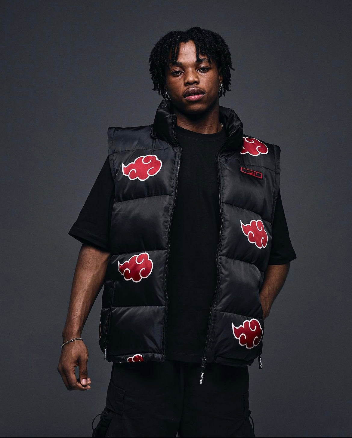 Akatsuki Red Puffer Jacket: Detachable Hooded Water-Repellent Anime Outerwear