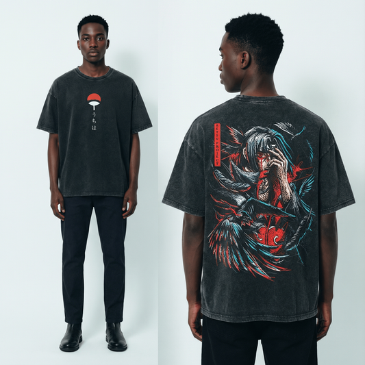 Itachi Goth Vintage Distressed Oversize Tee: Soft Cotton, Relaxed Streetwear