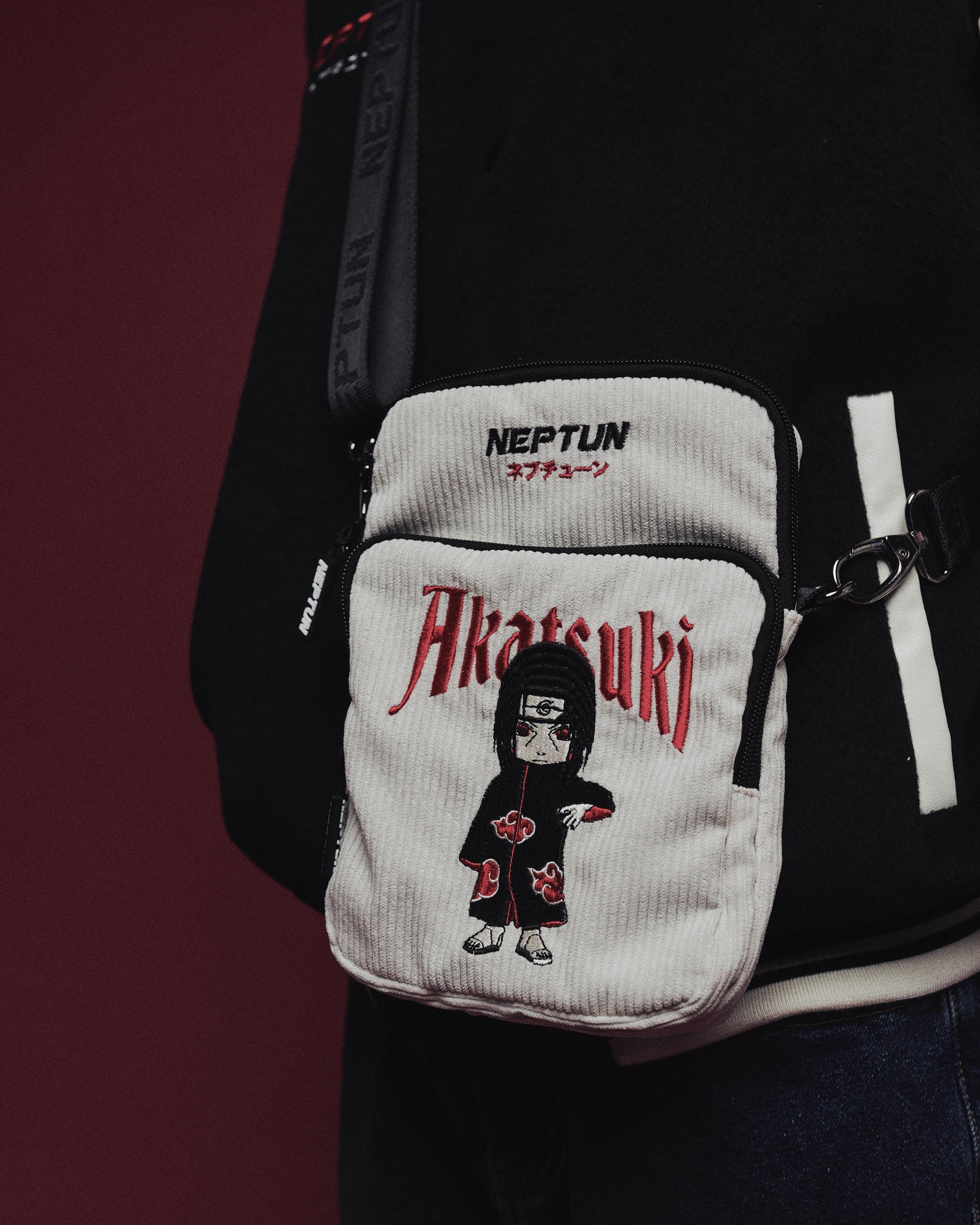 Naruto Itachi Uchiha Embroidered Corduroy Cross Body Bag with Secure Pockets