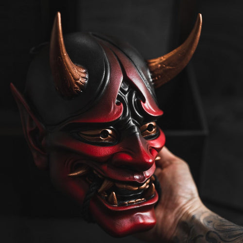 Handcrafted Red or Black Hannya Resin Mask Streetwear Accessory