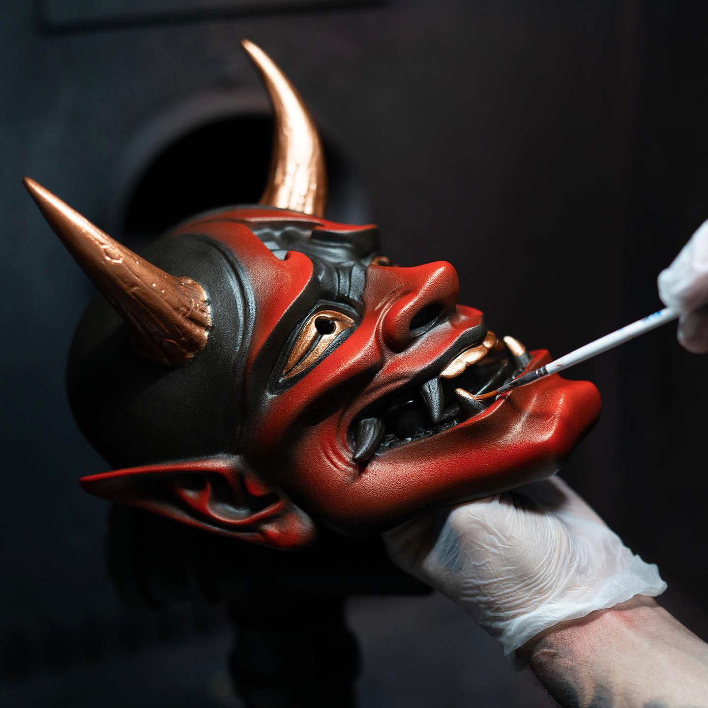 Handcrafted Red or Black Hannya Resin Mask Streetwear Accessory