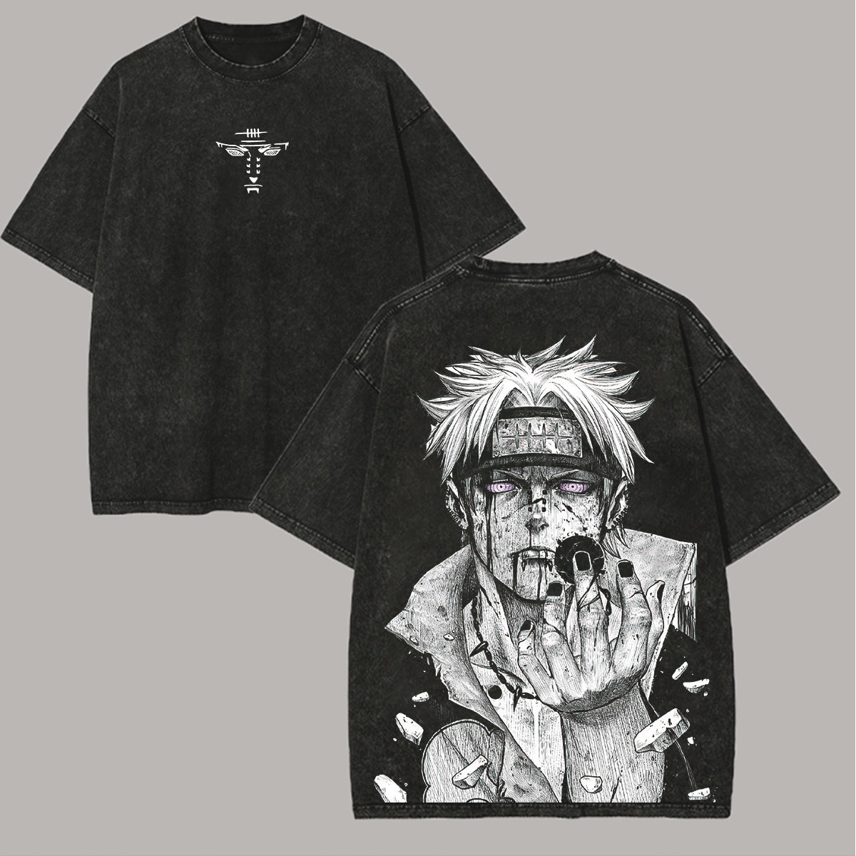 Premium Washed Anime-Inspired Graphic Tee - Unisex Oversized Streetwear Cotton Shirt