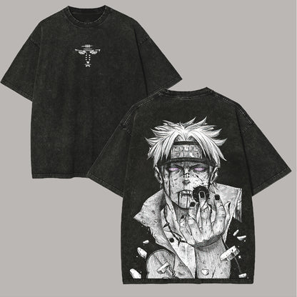 Premium Washed Anime-Inspired Graphic Tee - Unisex Oversized Streetwear Cotton Shirt