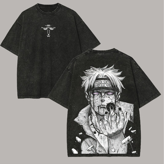 Premium Washed Anime-Inspired Graphic Tee - Unisex Oversized Streetwear Cotton Shirt