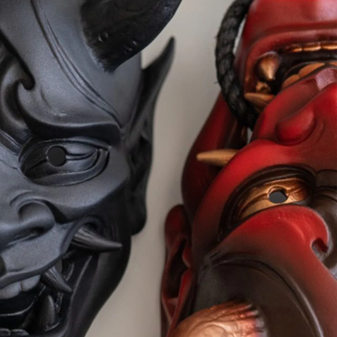 Handcrafted Red or Black Hannya Resin Mask Streetwear Accessory