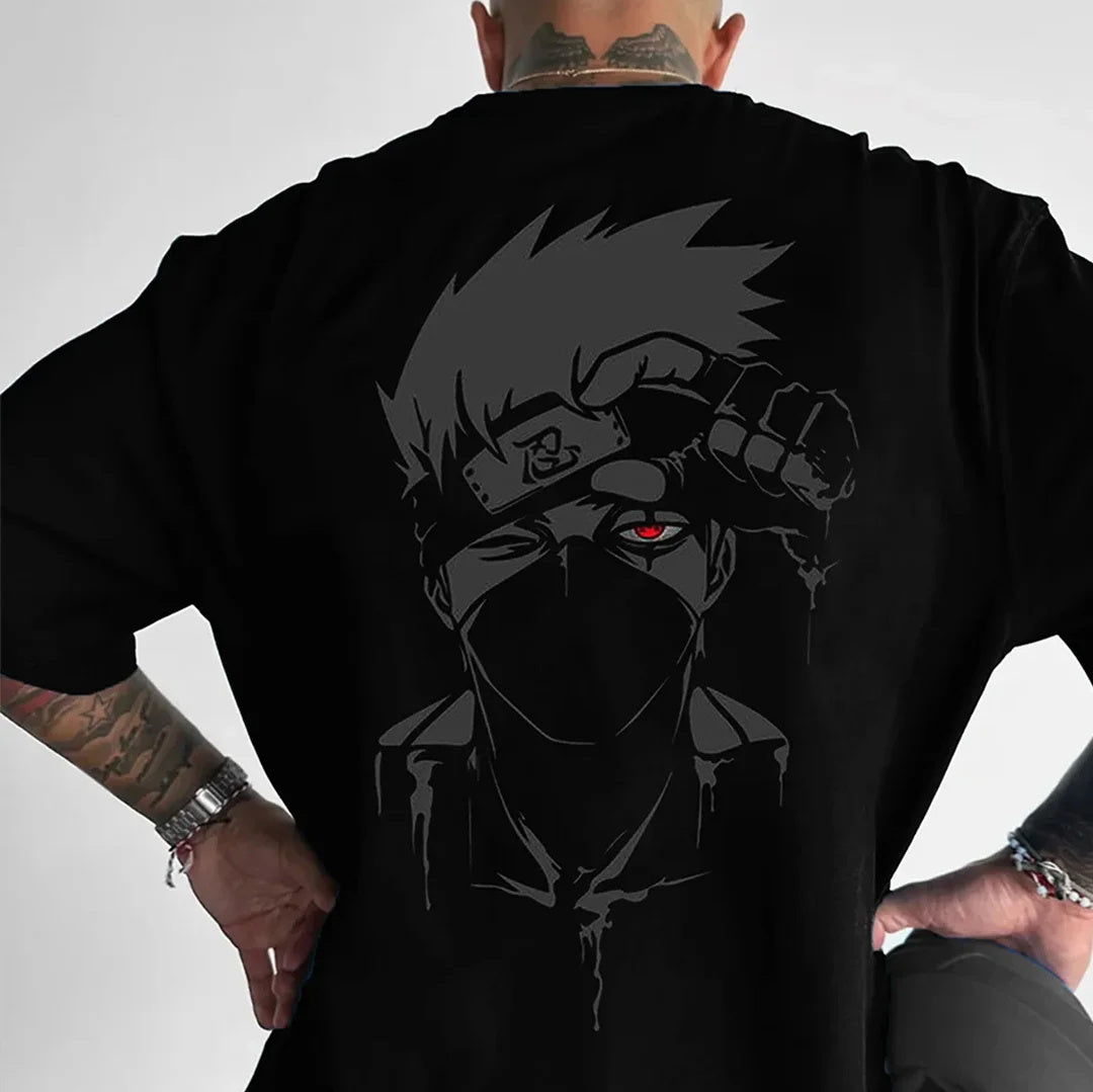 Iconic Anime-Inspired Eye Graphic Oversized Men's Black Cotton Streetwear Tee